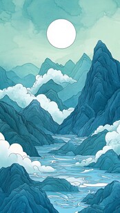 高端山水线包装插画