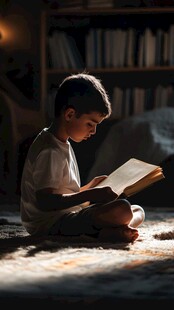 开的小台灯看书的小朋