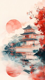 亭台楼阁意境插画