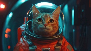 穿着红色宇航服的猫