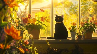 猫咪与花丛