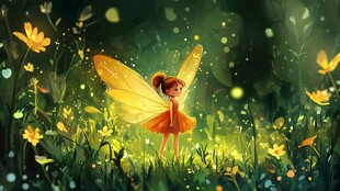 抓蝴蝶的小女孩插画