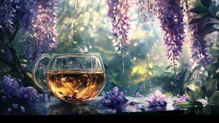 紫藤花下品茗图