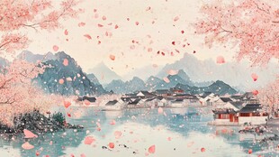 桃花源记古风山水插画