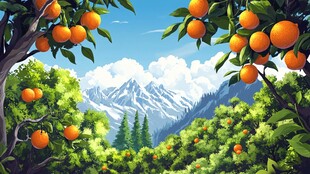黄桃树插画