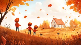 秋天美景一家人出行