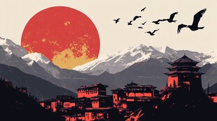 尼泊尔地标建筑山水画