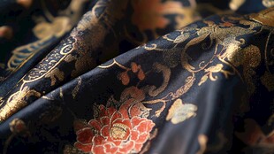 蓝绸拼金绣