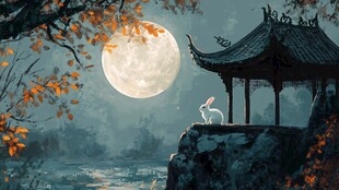 中秋凉亭赏月图