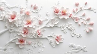 3d立体浮雕花卉花鸟