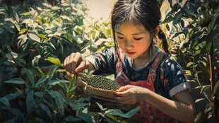 农家小女孩摘芒果