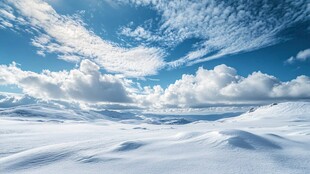 蓝天白云丘陵雪山雪原