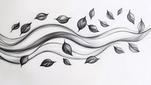 黑白树叶线条