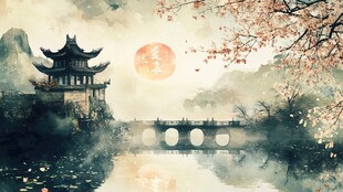 古风秋天景色插画