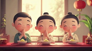 一家人吃饭微场景