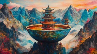 天界晓钟风景插画