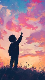 手绘追日的少年