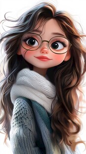 插画人物戴眼镜女孩