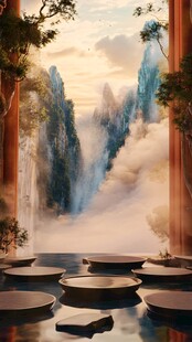 屏风禅意山峰云雾