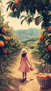 采柑果女孩插画
