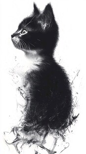 猫咪黑白风插画