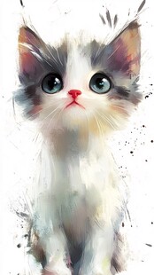 手绘大眼萌猫咪装饰画