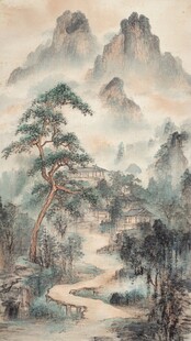 复古松树山水画