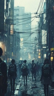 雨中人流