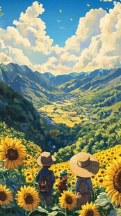 向日葵中的男生背影