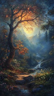 秋天森林画唯美秋色