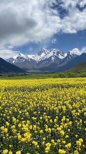 油菜花雪山