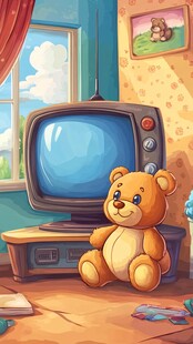 小熊室内野外场景插画