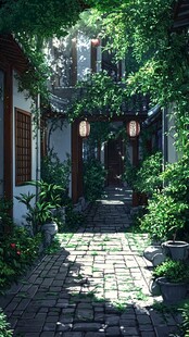 古风庭院插画
