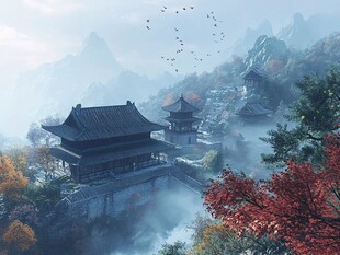 山水楼阁雅致意境风