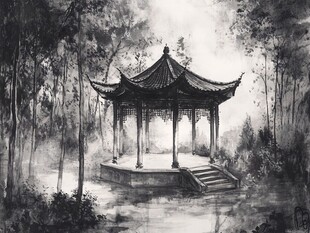 插画爱晚亭