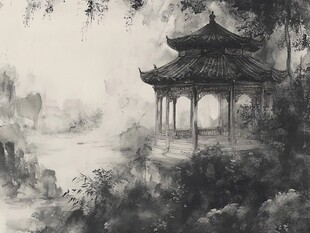 插画爱晚亭