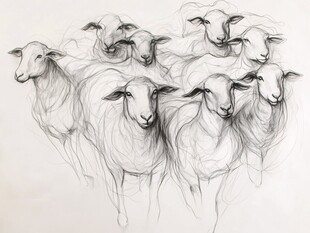 素描羊群
