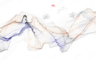 抽象水墨线条烟雾山水画