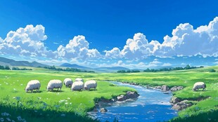草原羊群插画
