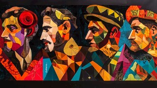 人脸色块拼接装饰画