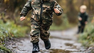 小路上奔跑的小孩