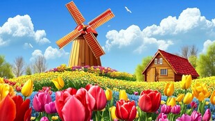 郁金香中的风车