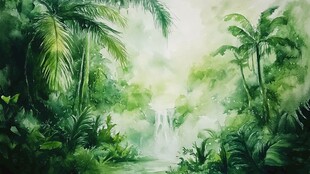 热带风景水彩画