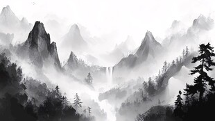 黑白意境山水画