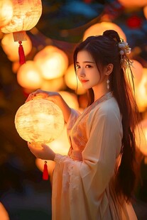 花灯下的美女