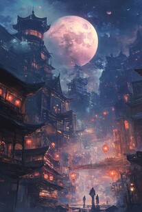 玄幻古镇夜景