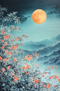 花好月圆水墨山水画