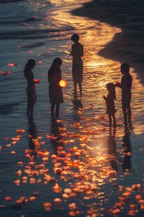 黄昏赶海的小孩