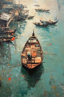 油画渔村风格