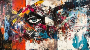 人脸色块拼接装饰画